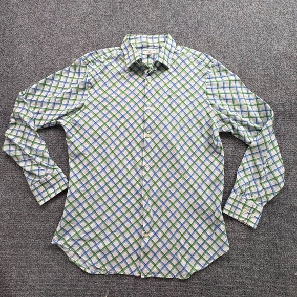 Banana Republic Shirt Mens  L Blue Green Checkered Classic Fit‎ Button Preppy - Picture 1 of 12